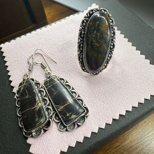 Stone ring and earrings set 925 silver